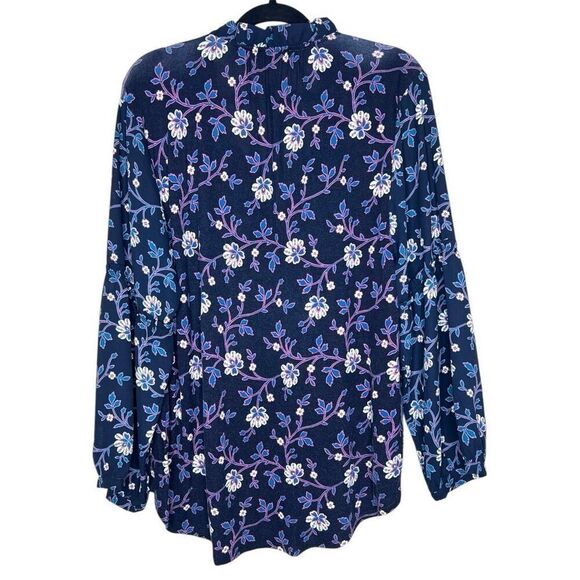 LOFT Women's Floral Peasant Navy Blue Blouse XL - Picture 7 of 11